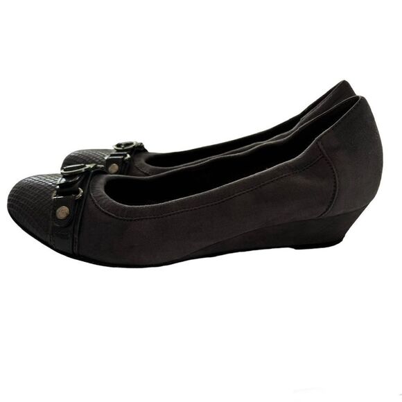 AGL Attilio Giusti Leombruni Cap Toe Buckle Low Wedge Heel Gray Size 39.5 - Picture 2 of 6